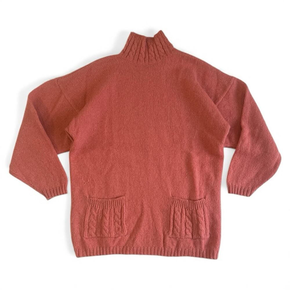 Vtg Greatland Sportswear Shetland Sweater 100% Wool Womns L Orange Funnel Neck